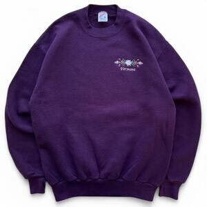 Vintage Vermont Flowers Embroidered Crewneck Sweatshirt Purple Nature M Tourist
